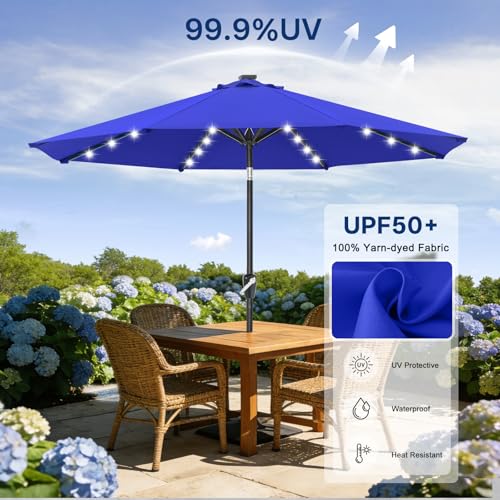 Solar Led Patio Umbrella with 32 Lights 11FT
