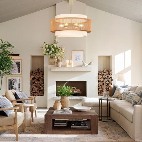 25.6" Rattan Chandelier for Dining Room