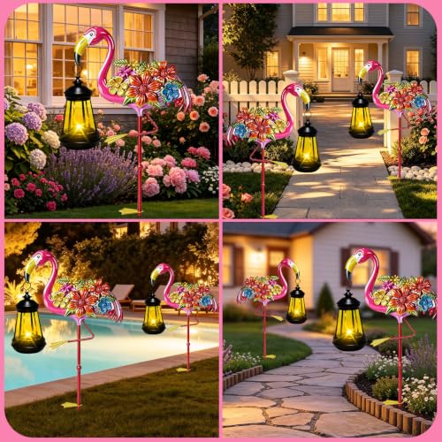 Flamingo Garden Decor with Solar Lights Outdoor Waterproof Garden Stakes