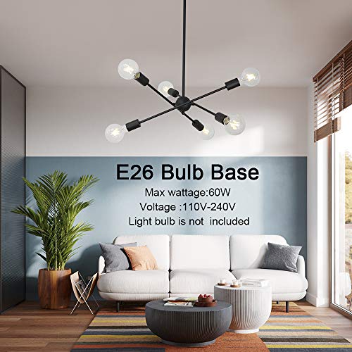 Sputnik Chandelier Lighting 6 Lights Black Chandelier Mid Century Pendant Light Vintage Industrial Kitchen Dining Room Ceiling Lighting Fixture for Bedroom Hallway Foyer Island Farmhouse