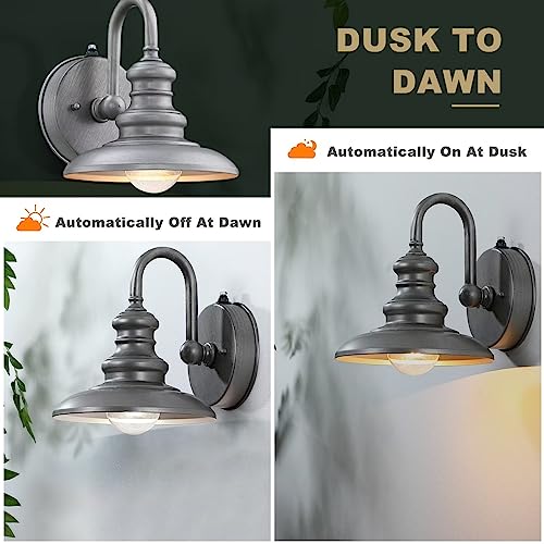 Dusk to Dawn Sensor Outdoor Gooseneck Barn Light Fixture Silver