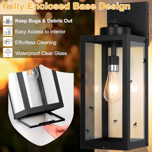 20" Black Large Dusk to Dawn Outdoor Wall Lights with Fully Closed Bottom (2 Count)