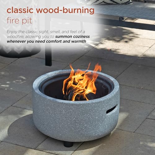 QFC334 Contemporary Gray Woodburning Firepit with Lid & Wood Poker