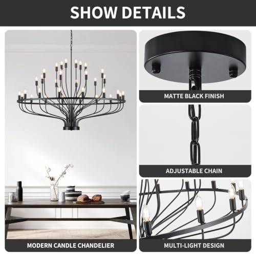 51.2" Large Black Industrial Chandelier