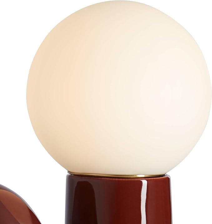 360 Lighting Fondant 11 3/4" Small Mid Century Modern Accent Table Lamp Chocolate Brown Ceramic Single Glass White Shade Living Room Bedroom Bedside Nightstand House Office Home