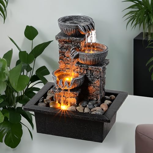Tabletop Waterfall Fountain 3 Bowls with LED Light