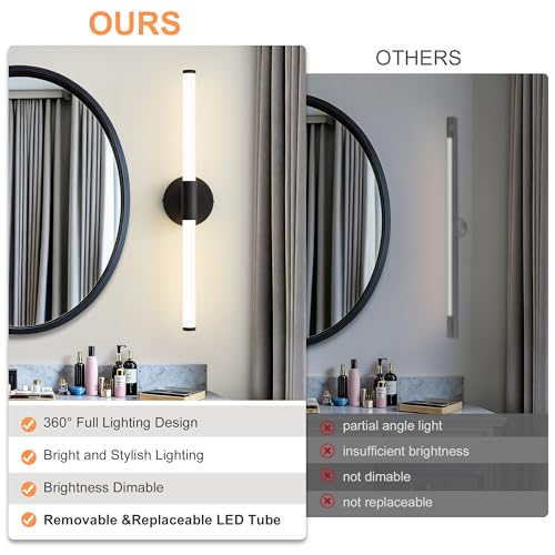 LED Bathroom Vanity Lights Black Modern Wall Sconce 24"