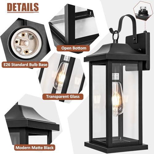 Dusk to Dawn Outdoor Lighting Wall Mounted 17 Inch Black (2 Count)