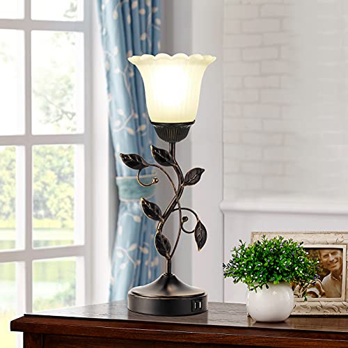Touch Leaf Bedside Table Lamp with 2 USB Ports Nightstand Lamps