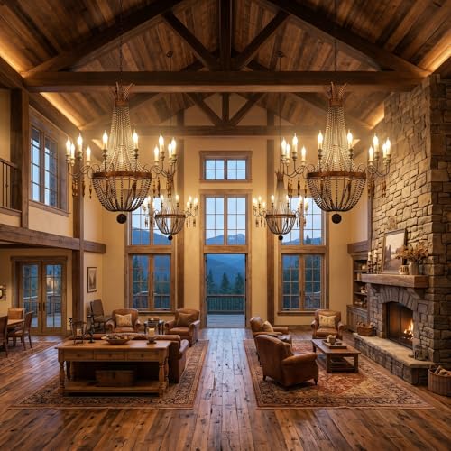 12 Light French Country Wood Beaded Chandelier