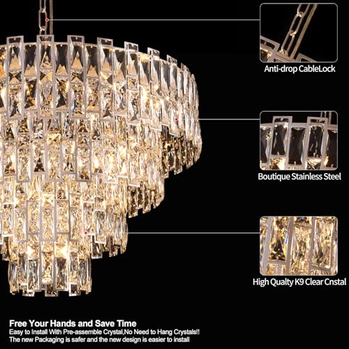 32 Inch Gold Luxury Crystal Chandelier for Dining Room