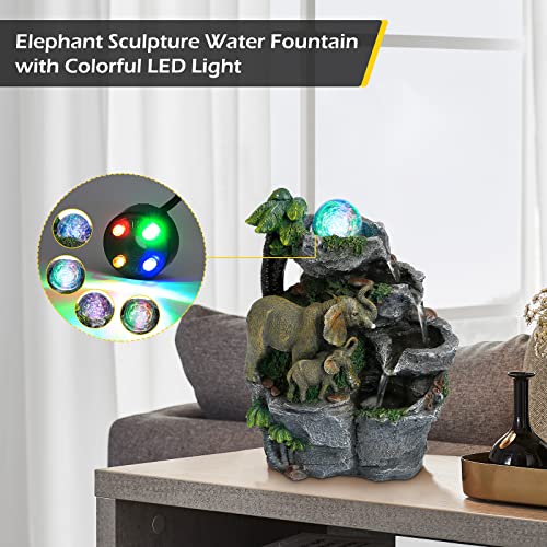 Elephant Fountain Tabletop Waterfall Fountain Indoor with LED