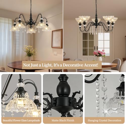 5 Light Chandelier in Matte Black Finish with Flower (5-Light / Black)