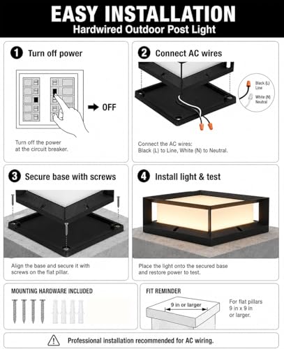Outdoor Post Light 8.6" Hardwired LED 15W