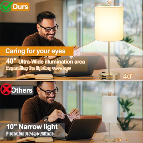 Set of 2 Touch Control Table Lamps with 2 USB & AC Outlet