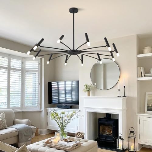 Mid Century Modern Sputnik Light Fixture Farmhouse Black Sputnik Chandelier Industrial Flush Mount Ceiling Light Vintage Schoolhouse Pendant Light