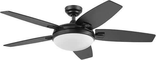 Honeywell Ceiling Fans Carmel, 48 Inch Contemporary Indoor LED Ceiling Fan with Light, Remote Control, Dual Mounting Options, Dual Finish Blades, Reversible Motor - 51912-01 (Black)