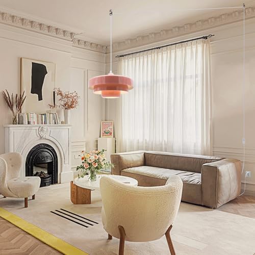 Hanging Lamp Pink Plug in Pendant Light Mid Century Modern Pendant Lamp Fixtures Nordic Hanging Light Style Pendant Lighting Metal Shade for Living Room Dining Room Bedroom Kitchen Island