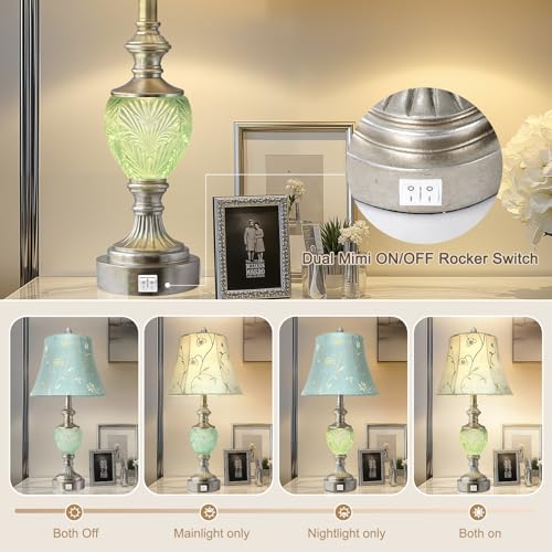 Bedside Table Lamp Set of 2 with Nightlight and USB A+C Ports (2 Count)