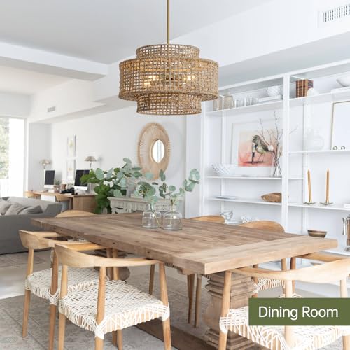 17.7" Rattan Chandelier for Dining Room