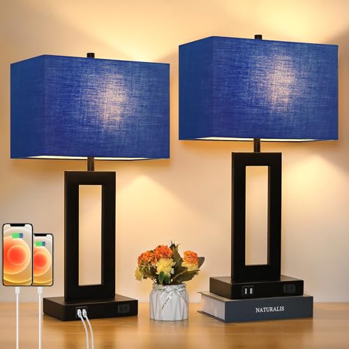 22" Modern Touch Control Table Lamp Set of 2 with 2 USB Ports (2 Count)