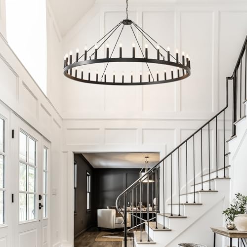 60 Inch Wagon Wheel Chandelier Extra Large Round Farmhouse Light Fixture