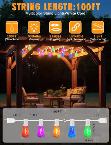 Colored Outdoor String Lights White Cord
