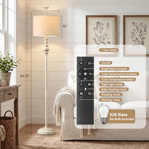 64.25" Farmhouse Floor Lamp with Remote (Warm White)