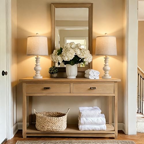 Tradition 20.5" Rustic Table Lamp Set of 2 for Living Room Farmhouse Bedside Desk Lamps Bedroom Nightstand Vintage Lamps Linen Washed（Suitable for Decorating Small Areas） (2 Count)