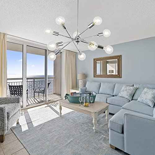 Modern Sputnik Chandelier Lighting 10 Lights with Adjustable Arms Mid Century Brushed Nickel Pendant Lighting for Kitchen Living Room Dining Room Foyer