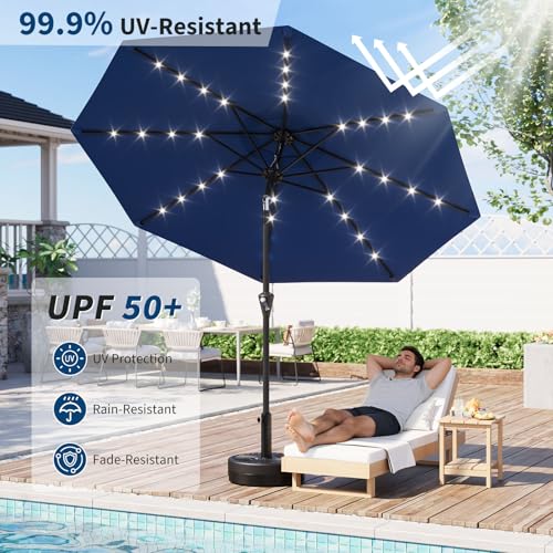 9FT Solar Patio Umbrella Outdoor Umbrella with 32 LED Lights