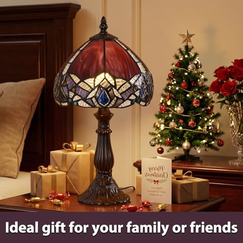 Table Lamp 8 Inch Small Purple Burgundy Stained Glass Lamp