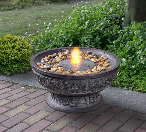 Outdoor Water Fountain with Led Light Decorative Pedestal Bowl Design with River Stones Home Decoration
