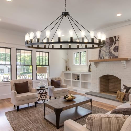 53” Large Farmhouse Wagon Wheel Chandelier