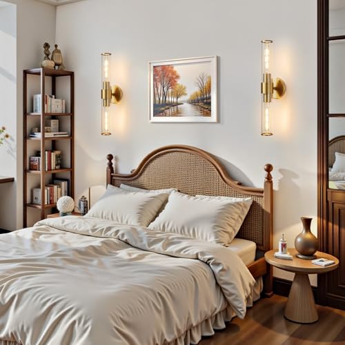 Hardwired Gold Bathroom Vanity Light Clear Glass Wall Sconce 2 Pack (2 Count)