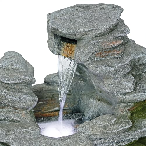 WIN1648 39" Stacked Stone Rainforest Fountain with Cool White LED Lights