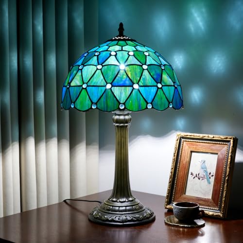 Tiffany Style Sea Blue Stained Glass Table Lamp Bedroom Bedside Lamp Living Room Dining Room Office Decoration Desk Lamp Home Decoration Creative Gift