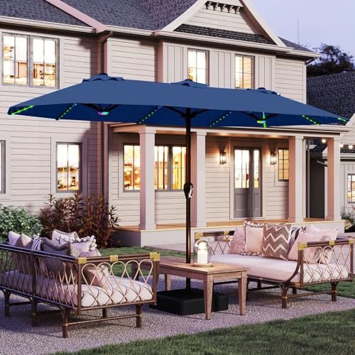 15FT Large Rectangular Patio Umbrella with Solar Lights
