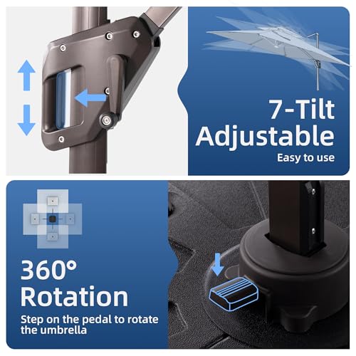 10x13FT Patio Cantilever Outdoor Offset Umbrella with LED Lights