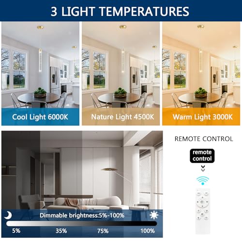 1 Light Modern Crystal Chandeliers LED Dimmable Pendant Lighting for Kitchen Island Dining Room Hallway