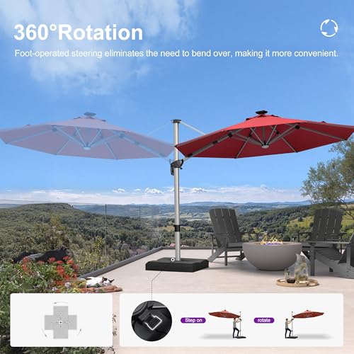 Cantilever Patio Umbrella 11ft Round Solar LED Light