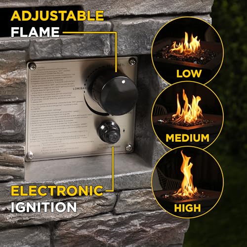 GXT966 Stone Look Column Gas Fire Pit with 32K BTU and Adjustable Flame