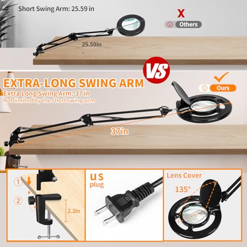 2200 Lumens 12X Long Magnifying Glass with Light and Stand