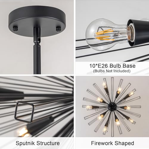 10 Light Black Sputnik Chandeliers