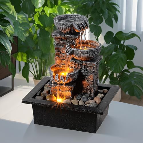 Tabletop Waterfall Fountain 3 Bowls with LED Light