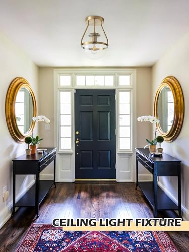 8 Inch Mid Century Ceiling Light Modern Gold Semi Flush Mount Ceiling Light with Clear Glass Shade Globe Semi Flush Mount Ceiling Light Fixture for Bedroom Hallway Bathroom Foyer