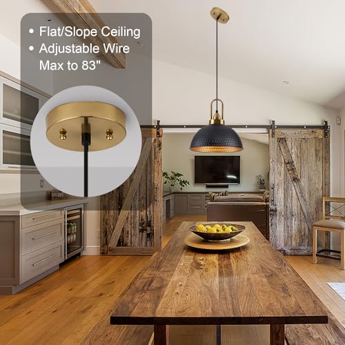 Black Pendant Lights Kitchen Island Industrial Adjustable Height Vintage Farmhouse Dome Hanging Light Fixtures for Barn (2 Count)