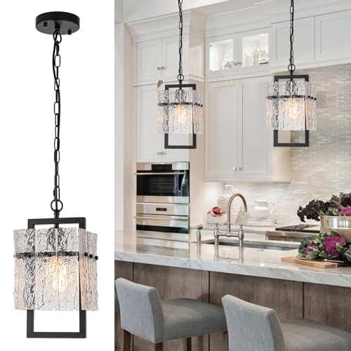 Black Pendant Lights Kitchen Island with Water Ripple Glass