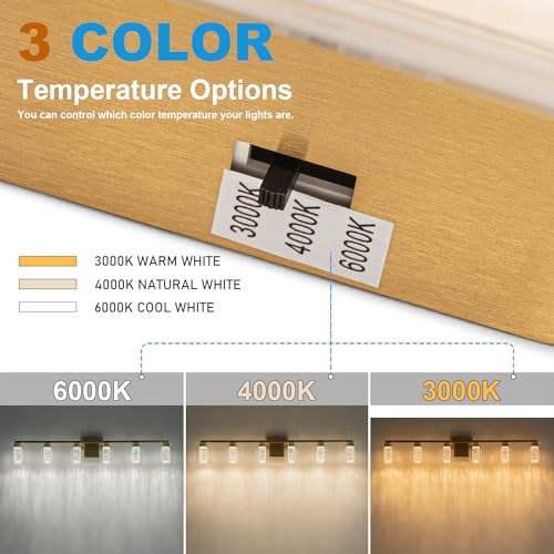 6 Light Gold Vanity Light with 3 Color Modes
