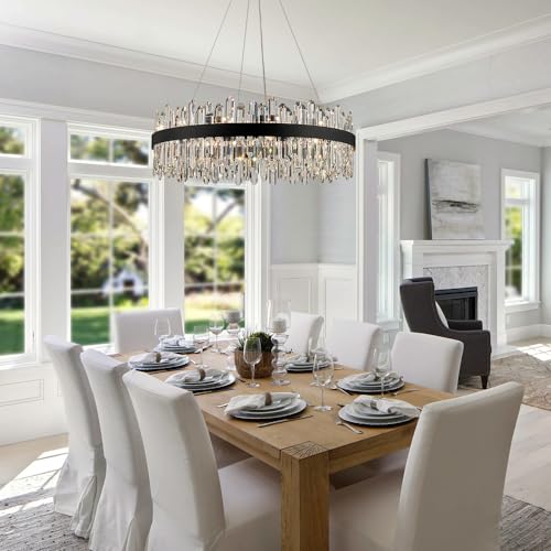 Black Modern Oval Crystal Chandelier